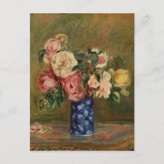 Pierre Auguste Renoir Pink Blue Bouquet van Rozen Briefkaart (Voorkant)