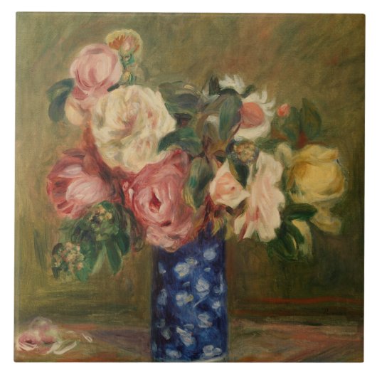 Pierre Auguste Renoir Pink Blue Bouquet van Rozen Tegeltje (Voorkant)