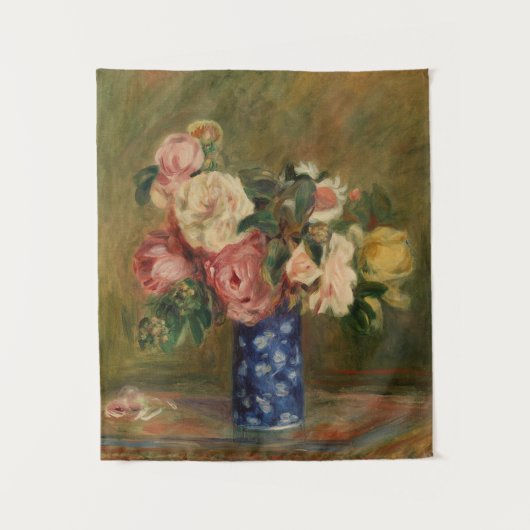 Pierre Auguste Renoir Pink Blue Bouquet van Rozen Wandkleed (Voorkant)