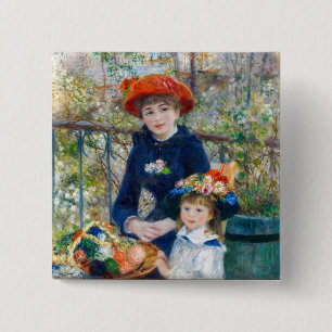 Pierre-Auguste Renoir - Twee zussen op de Terrace Vierkante Button 5,1 Cm