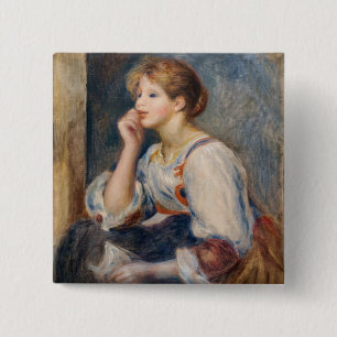 Pierre-Auguste Renoir - Vrouw met een brief Vierkante Button 5,1 Cm