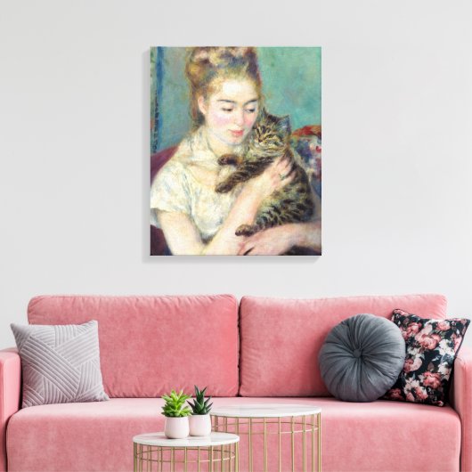 Pierre-Auguste Renoir - Vrouw met een kat Canvas Afdruk (Insitu (Woonkamer))