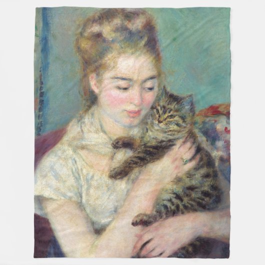 Pierre-Auguste Renoir - Vrouw met een kat Fleece Deken (Voorkant)