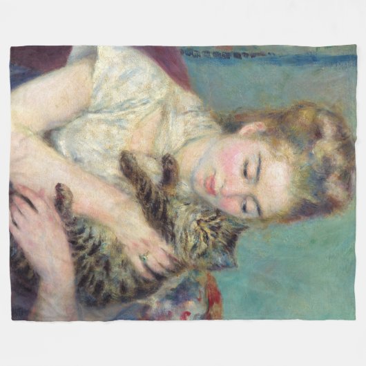 Pierre-Auguste Renoir - Vrouw met een kat Fleece Deken (Voorkant (Horizontaal))