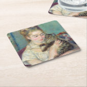 Pierre-Auguste Renoir - Vrouw met een kat Kartonnen Onderzetters (Schuin)