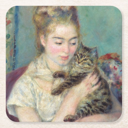 Pierre-Auguste Renoir - Vrouw met een kat Kartonnen Onderzetters (Voorkant)