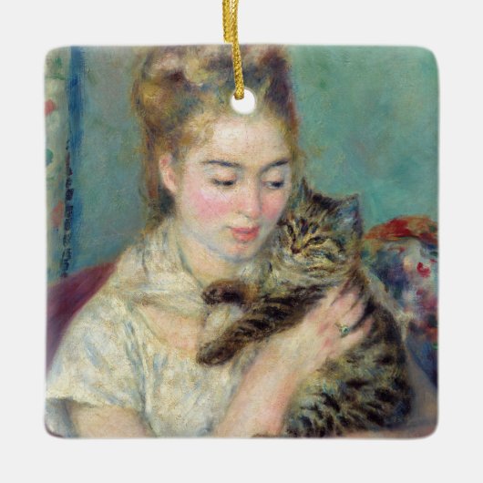 Pierre-Auguste Renoir - Vrouw met een kat Keramisch Ornament (Voorkant)