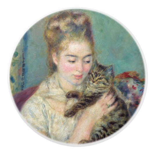 Pierre-Auguste Renoir - Vrouw met een kat Keramische Knop (Voorkant)