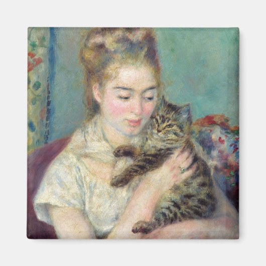 Pierre-Auguste Renoir - Vrouw met een kat Magneet (Voorkant)