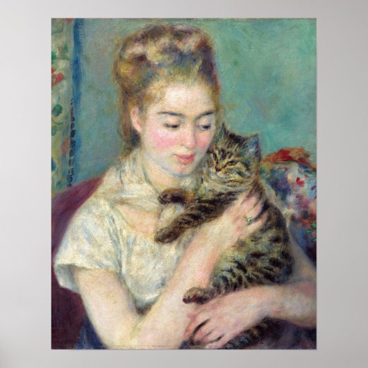 Pierre-Auguste Renoir - Vrouw met een kat Poster (Voorkant)