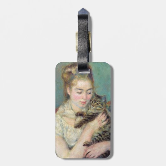 Pierre-Auguste Renoir - Vrouw met een Kat - QR-cod Bagagelabel (Achterkant verticaal)