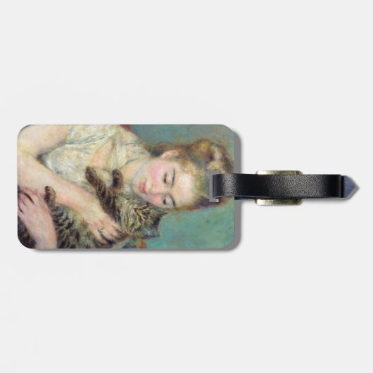 Pierre-Auguste Renoir - Vrouw met een Kat - QR-cod Bagagelabel (Achterkant horizontaal)