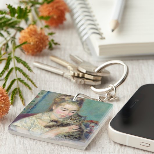 Pierre-Auguste Renoir - Vrouw met een kat Sleutelhanger (Voorkant Rechts)