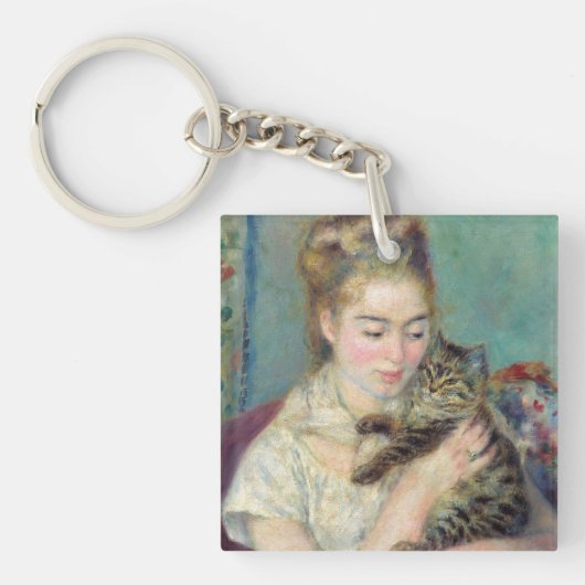Pierre-Auguste Renoir - Vrouw met een kat Sleutelhanger (Voorkant)