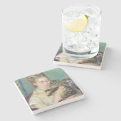 Pierre-Auguste Renoir - Vrouw met een kat Stenen Onderzetter (Zijkant)