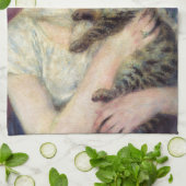 Pierre-Auguste Renoir - Vrouw met een kat Theedoek (Gevouwen)