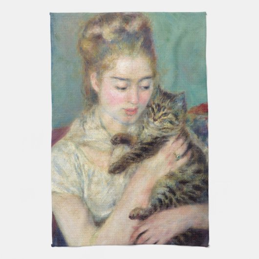 Pierre-Auguste Renoir - Vrouw met een kat Theedoek (Verticaal)