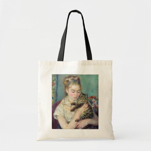 Pierre-Auguste Renoir - Vrouw met een kat Tote Bag (Voorkant)