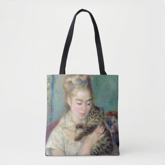 Pierre-Auguste Renoir - Vrouw met een kat Tote Bag (Voorkant)