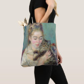 Pierre-Auguste Renoir - Vrouw met een kat Tote Bag (Dichtbij)