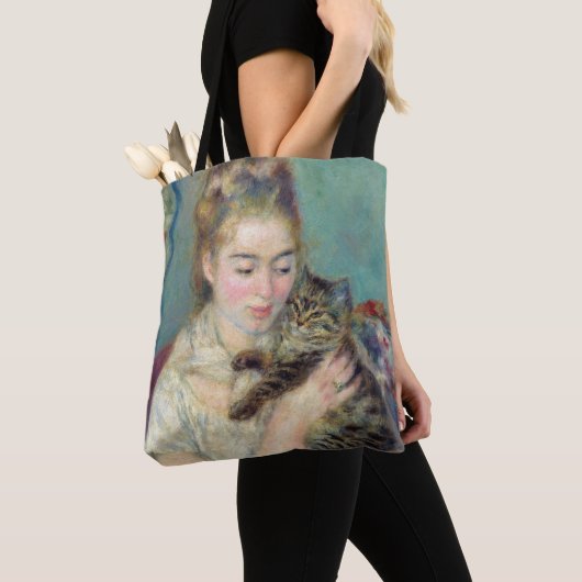 Pierre-Auguste Renoir - Vrouw met een kat Tote Bag (Dichtbij)