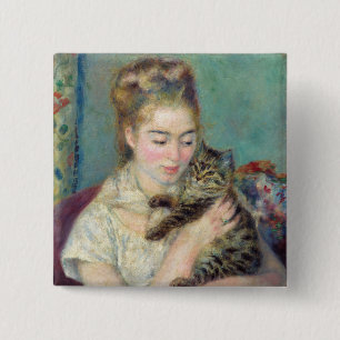 Pierre-Auguste Renoir - Vrouw met een kat Vierkante Button 5,1 Cm