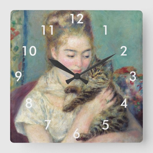 Pierre-Auguste Renoir - Vrouw met een kat Vierkante Klok (Voorkant)