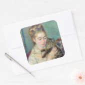 Pierre-Auguste Renoir - Vrouw met een kat Vierkante Sticker (Envelop)