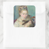 Pierre-Auguste Renoir - Vrouw met een kat Vierkante Sticker (Tas)