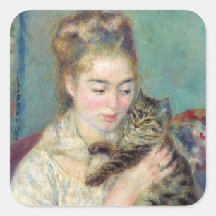 Pierre-Auguste Renoir - Vrouw met een kat Vierkante Sticker
