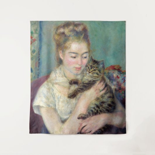 Pierre-Auguste Renoir - Vrouw met een kat Wandkleed (Voorkant)