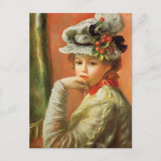 Pierre-Auguste Renoir-Young Girl in een wit Pet Briefkaart (Voorkant)