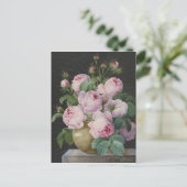Pierre Joseph Redoute - roze rozen in een vaas Briefkaart (Staand voorkant)