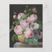 Pierre Joseph Redoute - roze rozen in een vaas Briefkaart (Voorkant)