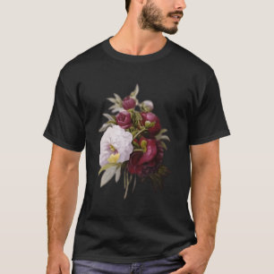 Pierre Joseph Redoute Witte Rode Pioen Verf Bloem T-shirt