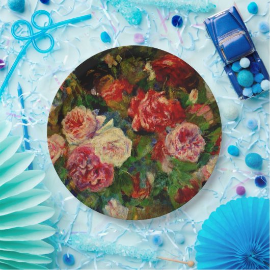 Pierre Renoir schilderij, Rozen, bekende kunstwerk Papieren Bordje (Feest)