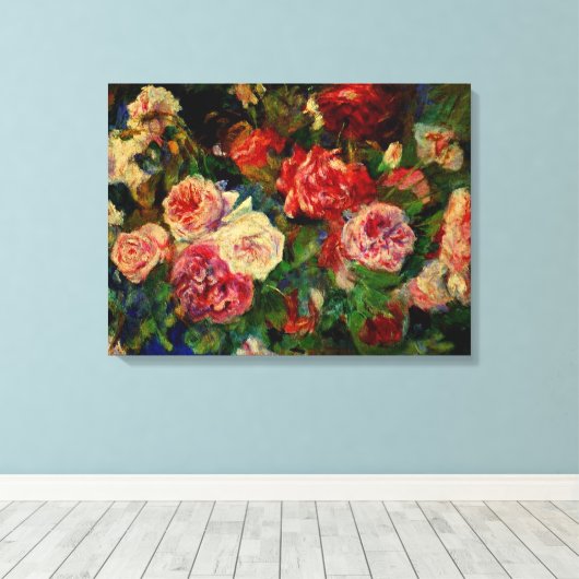 Pierre Renoir schilderij, Rozen, Canvas Afdruk (Insitu (Houten vloer))