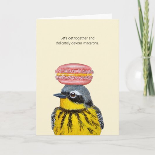 Pierre the warbler met macaron-kaart kaart (Voorkant)