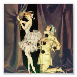 "Pierrot and Columbine" by FX Leyendecker Foto Afdruk