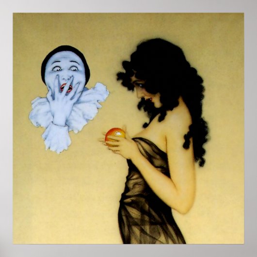 "Pierrot and Temptation" by Raphael Kirchner Poster (Voorkant)