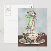Pierrot Clown Doll Balancing on a Tea Cup Briefkaart (Voorkant / Achterkant)