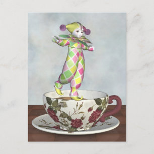Pierrot Clown Doll Balancing on a Tea Cup Briefkaart