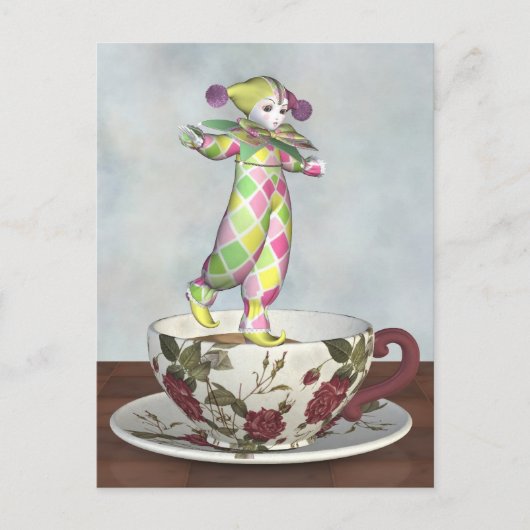 Pierrot Clown Doll Balancing on a Tea Cup Briefkaart (Voorkant)