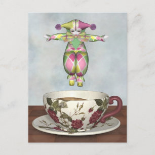 Pierrot Clown Doll Jumping in een Tea Cup Briefkaart