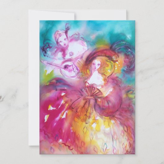 PIERROT EN ARLECCHINA Mardi Gras Maskeradefeest Kaart (Voorkant)