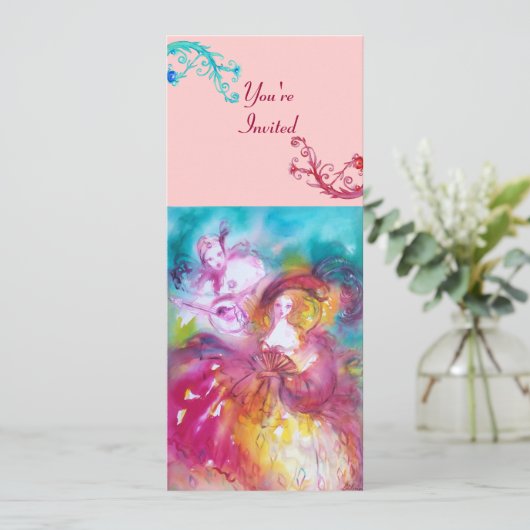 PIERROT- EN ARLECCHINA Masquerade Party-programma Kaart (Staand voorkant)