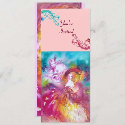 PIERROT- EN ARLECCHINA Masquerade Party-programma Kaart (Voorkant / Achterkant)