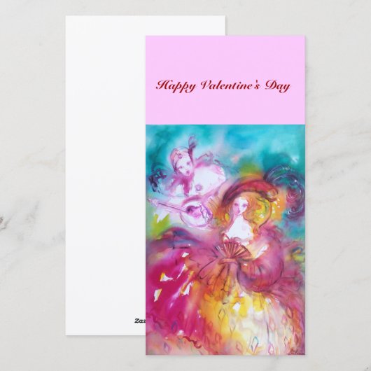 PIERROT EN ARLECCHINA Valentijnsdag Music Feestdagenkaart (Voorkant / Achterkant)