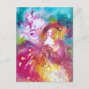 PIERROT EN ARLECCHINA / Venetiaanse Masquerade Uitnodiging Briefkaart