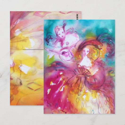 PIERROT EN ARLECCHINA Venetian Carnival, Briefkaart (Voorkant / Achterkant)